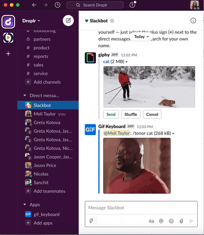 how to send gif on slack app