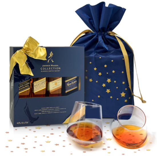 Johnnie Walker Scotch Whiskey Collection Set and and Sempli Rocks Glasses Gift Set