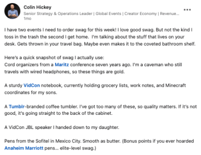 Colin Hickey Swag LinkedIn