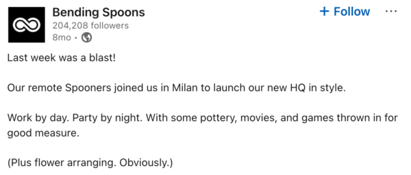 Bending Spoons LinkedIn