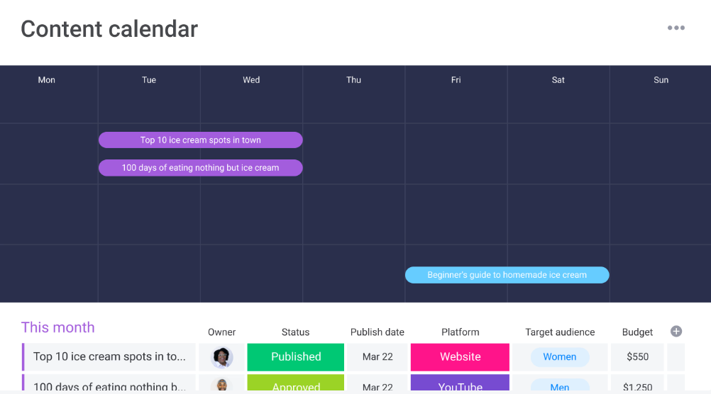 Content Calendar Template