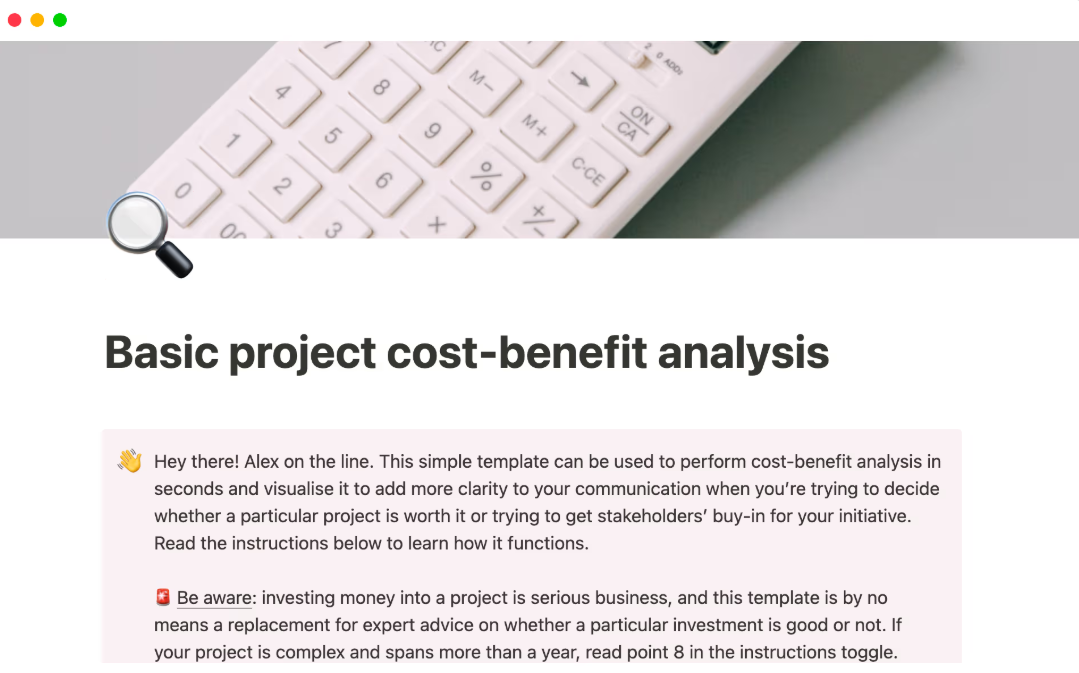 Cost-Benefit Analysis Template Notion