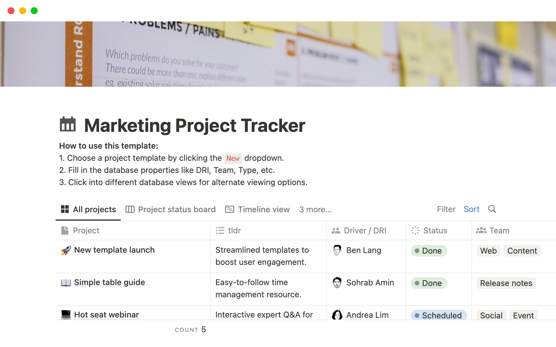 Marketing Project Tracker - Notion