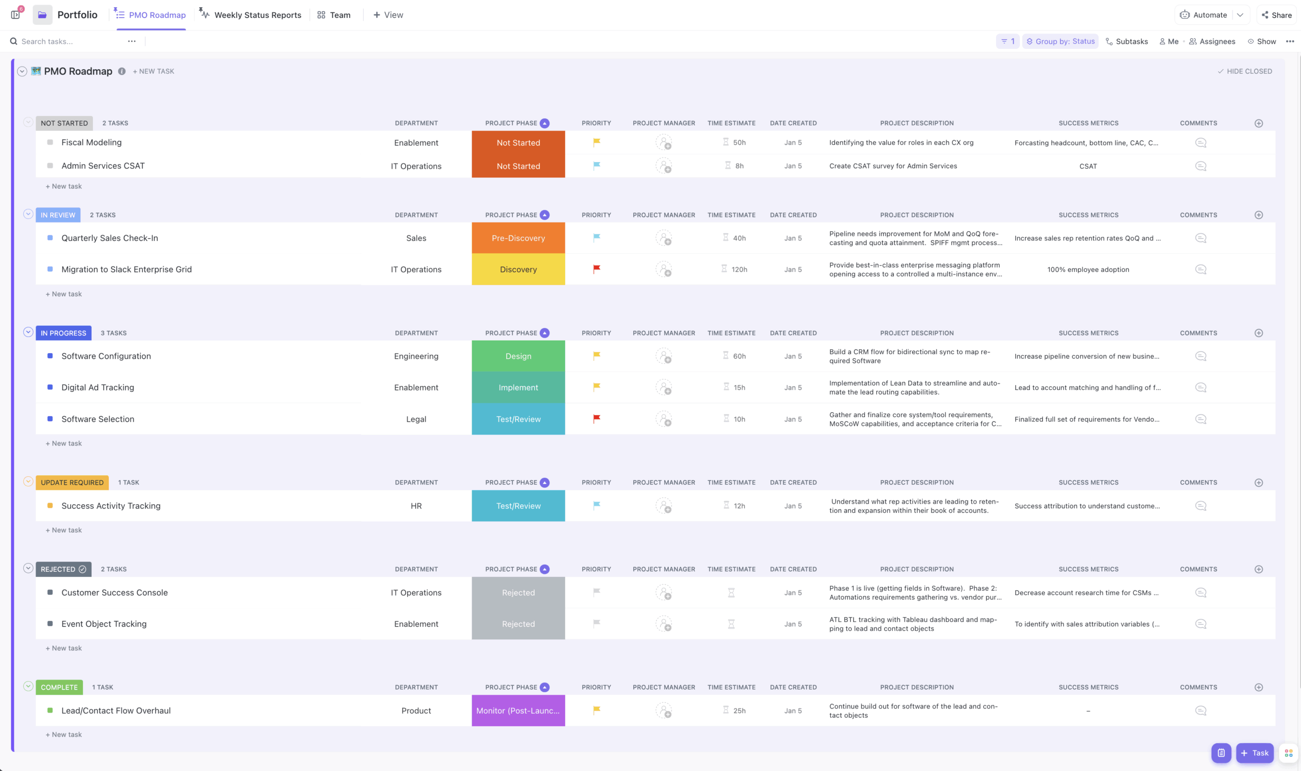 Project Management Portfolio ClickUp