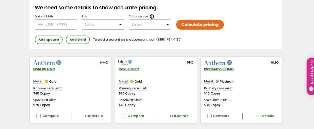 eHealth pricing & plans